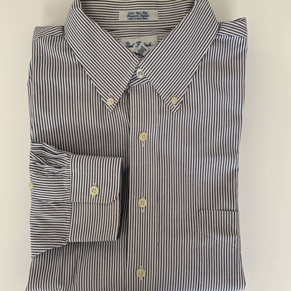 Paul Fredrick 2Play Pinpoint Oxford Cotton Men's Striped Shirt Size 34/ 18,5